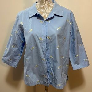 Lulu B Fish Button Down Shirt / Large Blue Embroidered